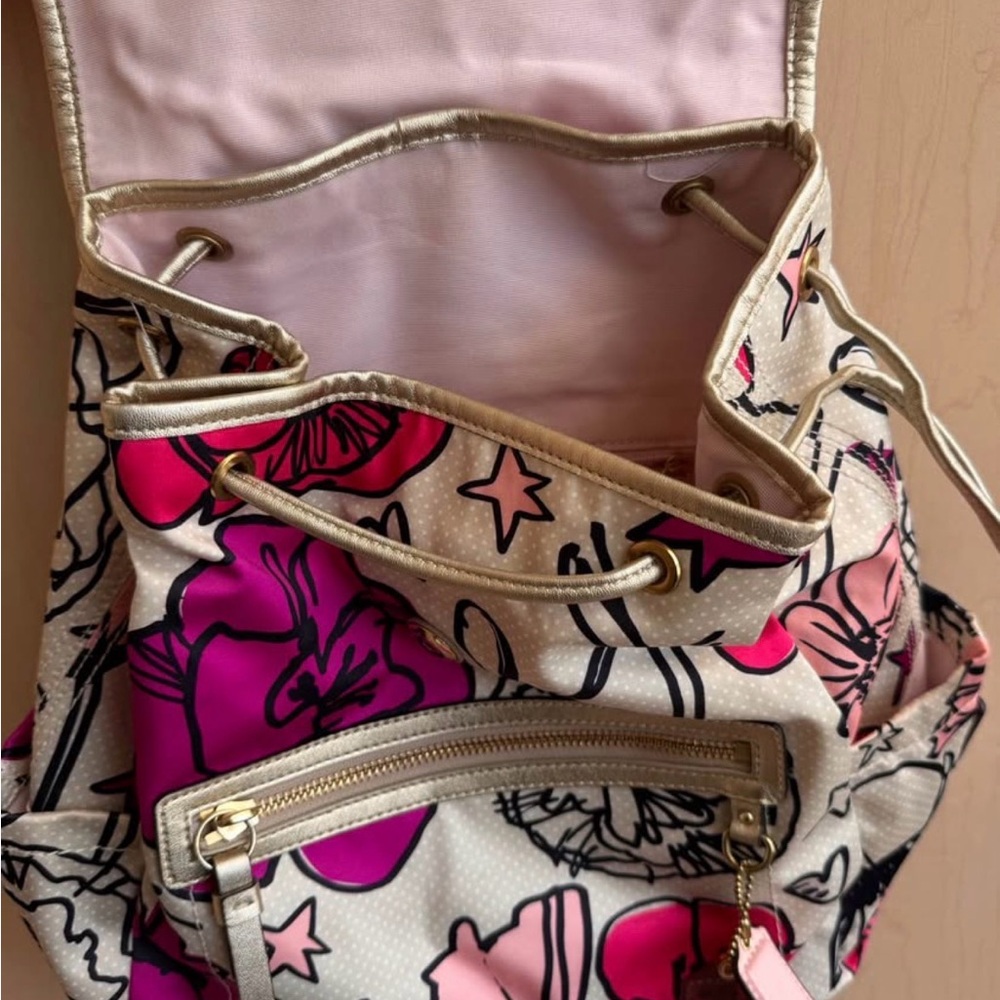 Michael Kors Cream Mini Backpack with Pink Floral Print - Picture 3 of 4